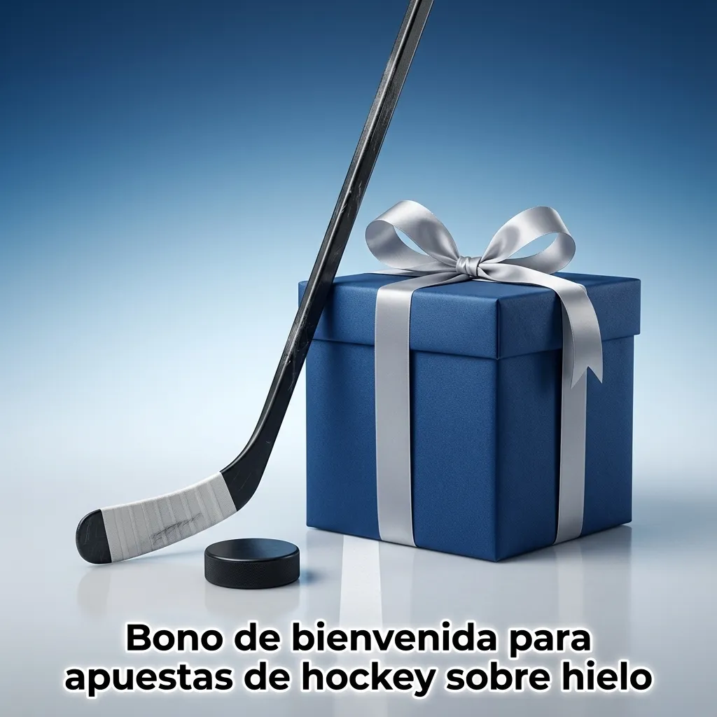 Banner de bono de bienvenida 1win para apuestas de hockey sobre hielo, con jugador en acción y monto promocional destacado