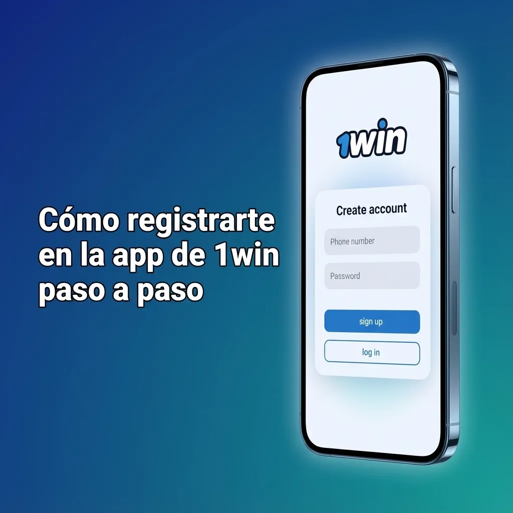 Pantalla de un celular con la app de 1win abierta mostrando el formulario de registro paso a paso en español
