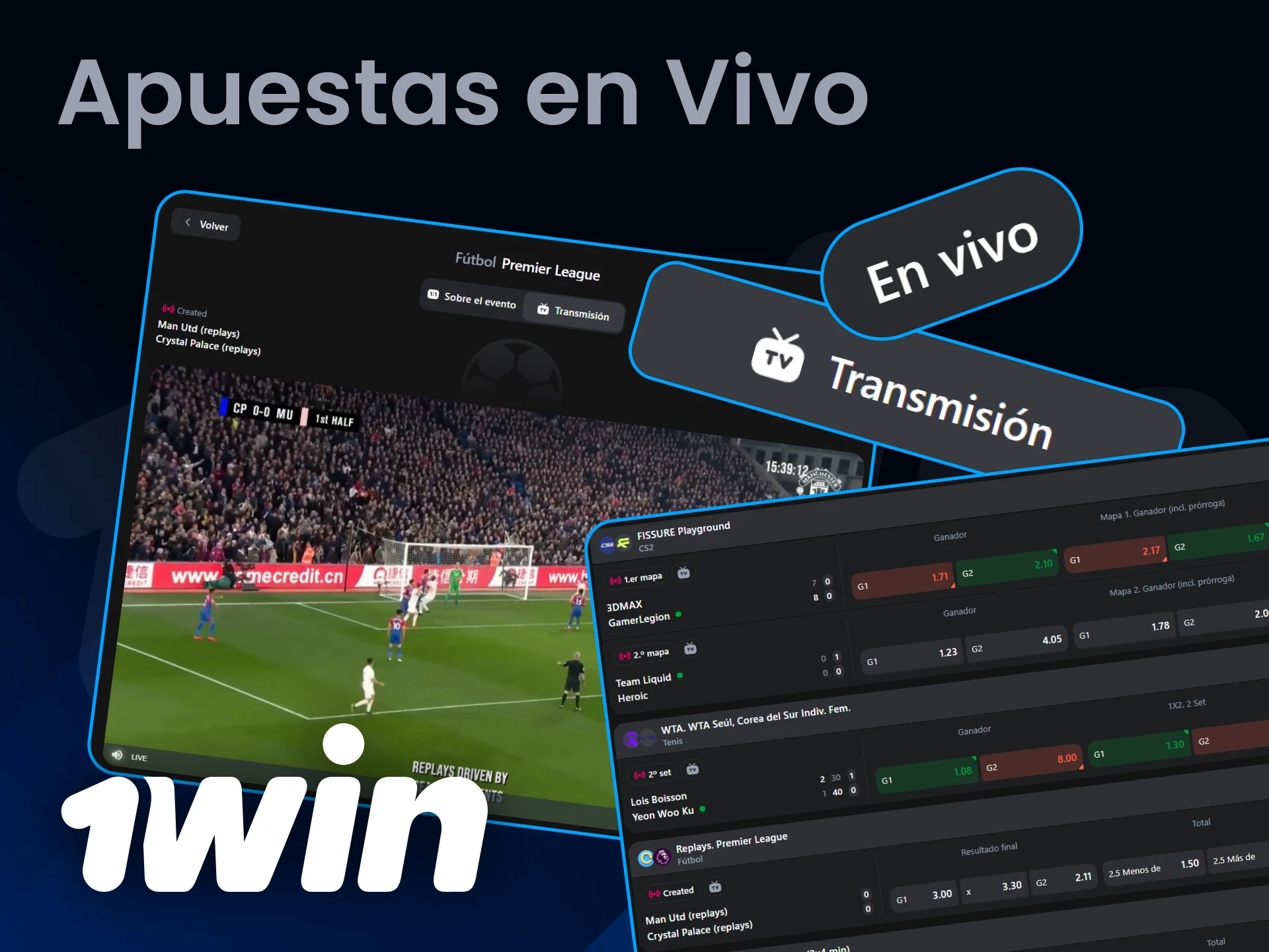 Disfruta de las retransmisiones deportivas en directo en 1Win y apoya a tus equipos favoritos con apuestas.