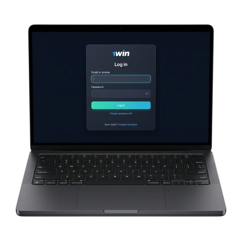 Pantalla de inicio de sesión 1win Chile en móvil y computador, mostrando campos de correo, contraseña y opciones de seguridad